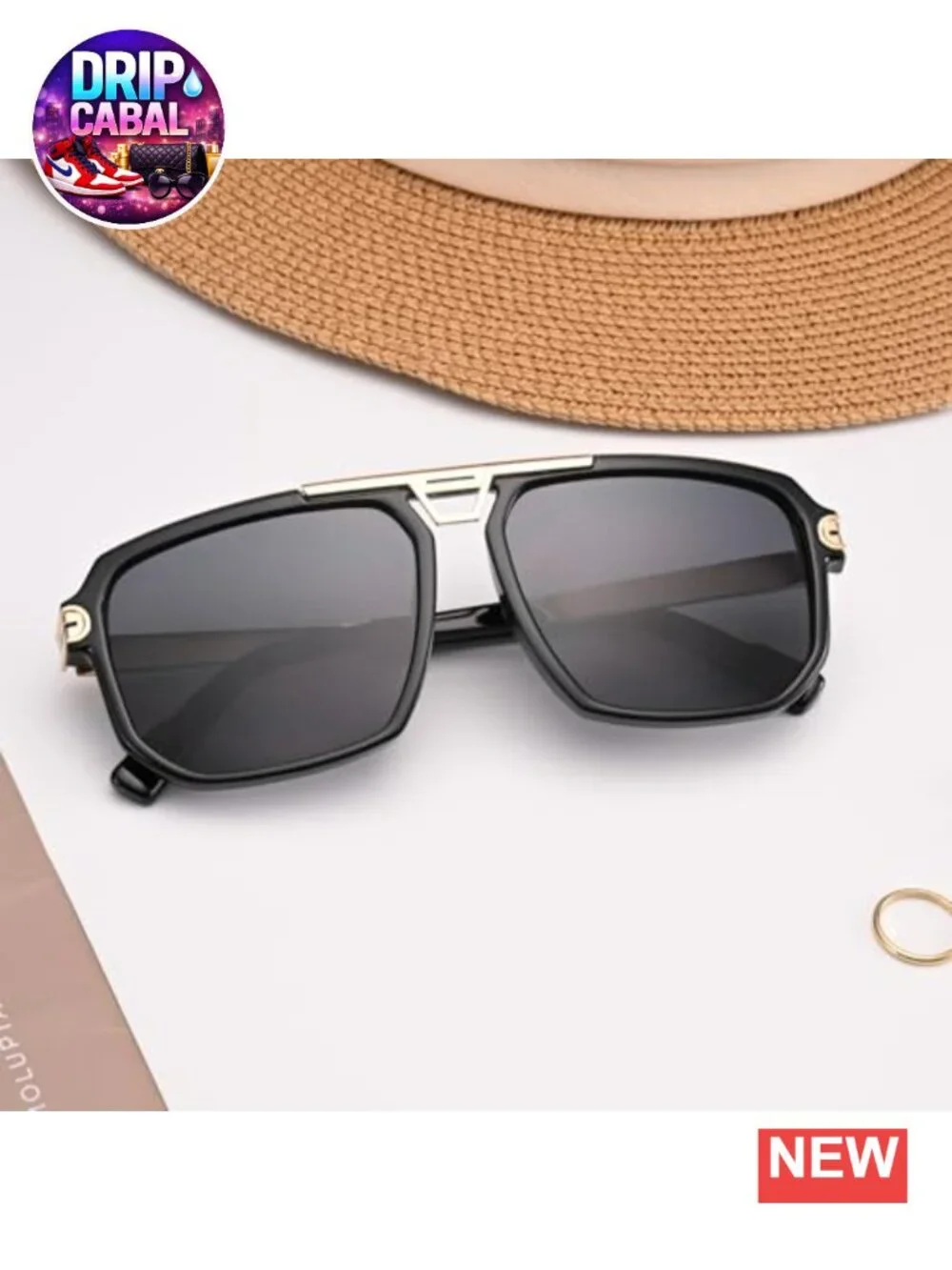 Oversized Square Sunglasses Retro Metal Frame UV400 Protection Unisex